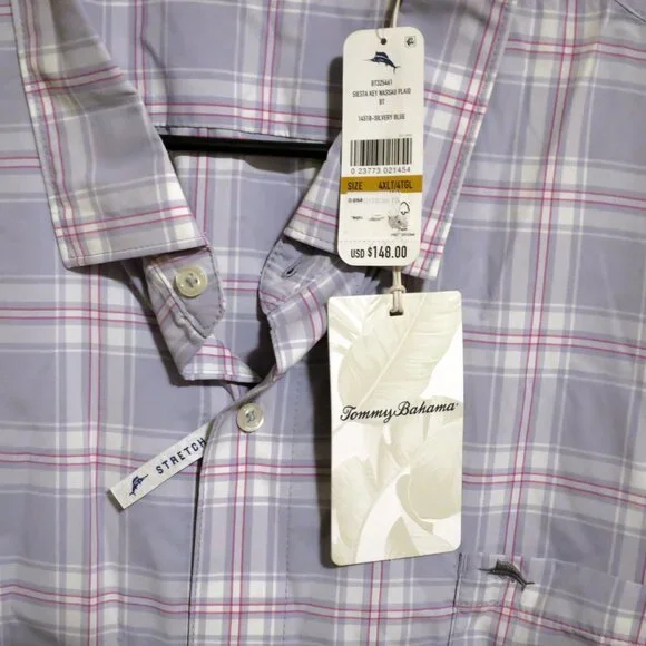 Tommy Bahama Shirt Mens 4XLT New Siesta Key Short Sleeve Button Performance Blue